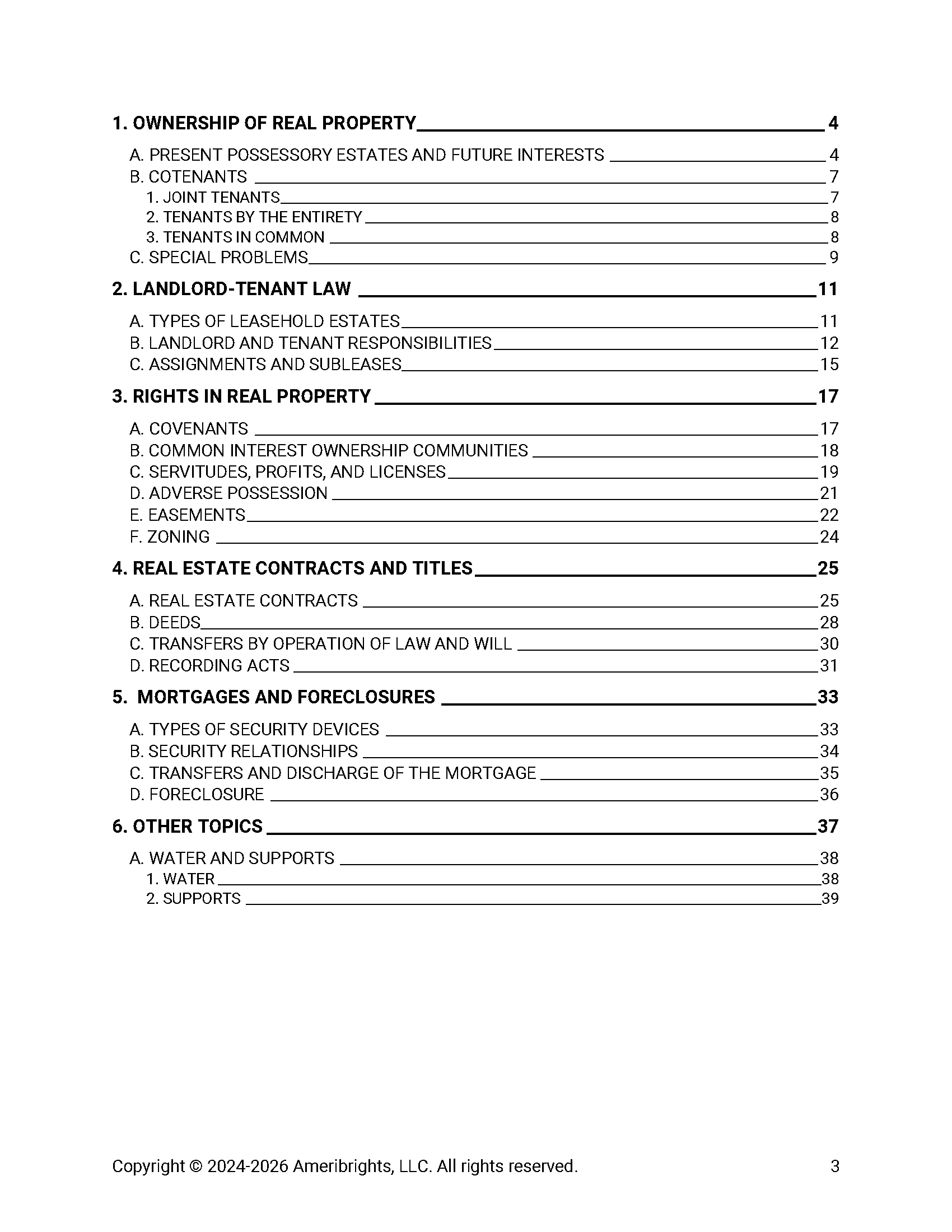 Page from Ameribrights - Real Property - Guide TOC