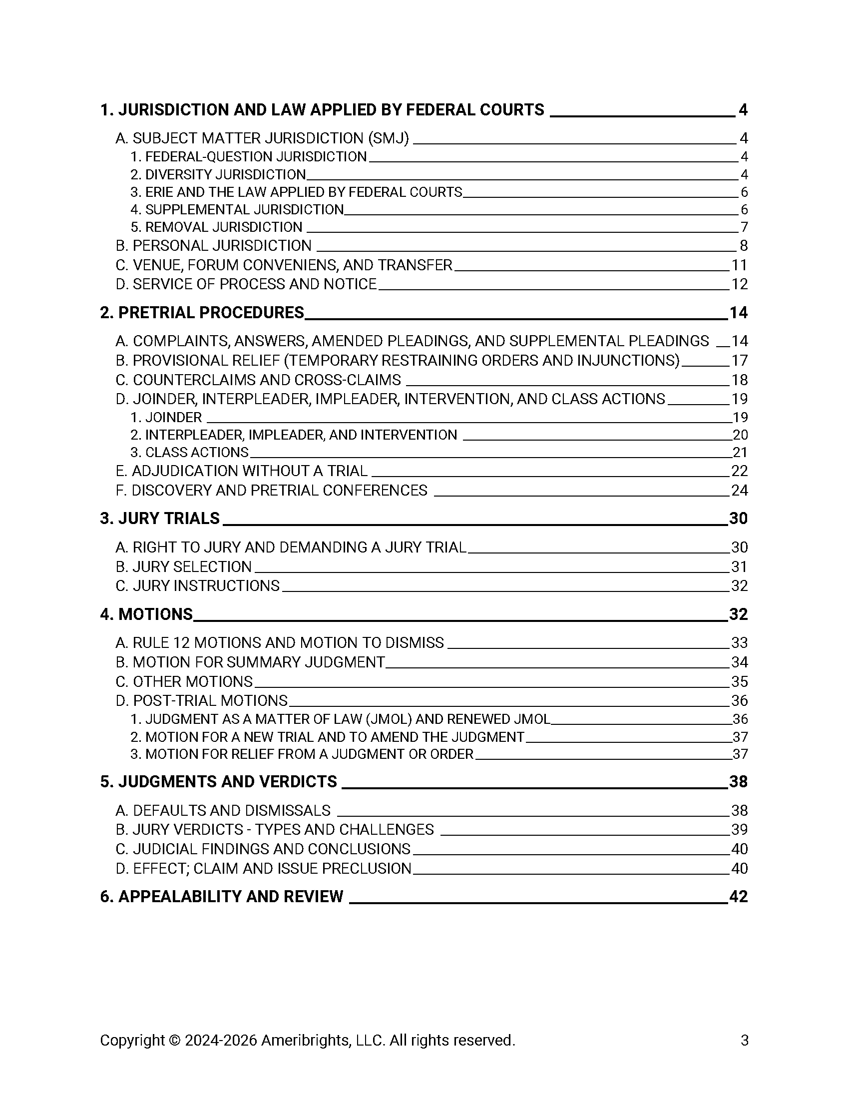Pages from Ameribrights - Civil Procedure - Guide TOC