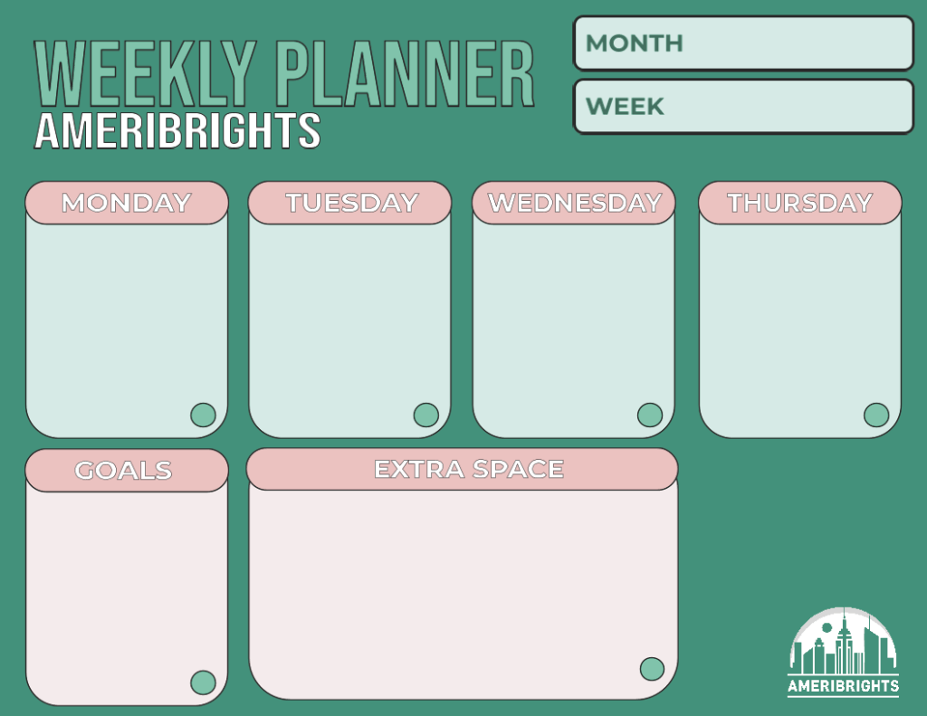 Green version of Ameribrights weekly bar exam study planner for Florida and UBE students