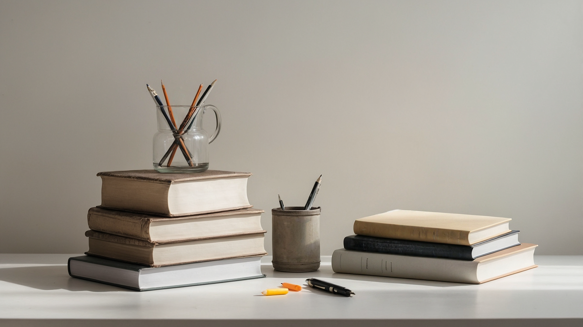 Minimalist study table with books, pencils, and bar exam materials, representing Florida Bar Exam and MBE preparation.