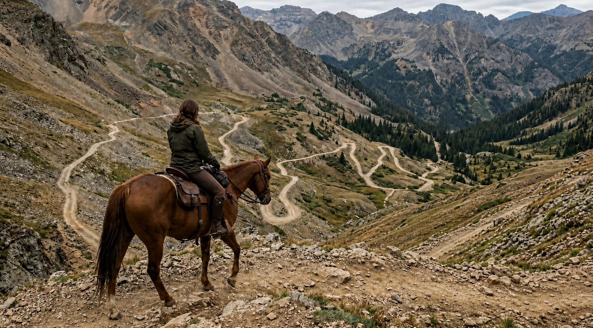 Horseback rider overlooking winding mountain trails during the final weeks of Florida Bar Exam preparation.