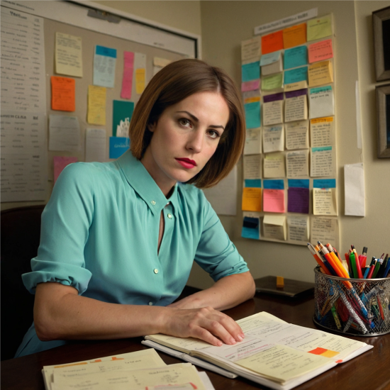 Bar Exam Prep with ADHD – Expert Focus Strategies by Ameribrights Focused woman studying with colorful notes and planning tools on the wall, representing bar exam preparation strategies for students with ADHD or ADD.