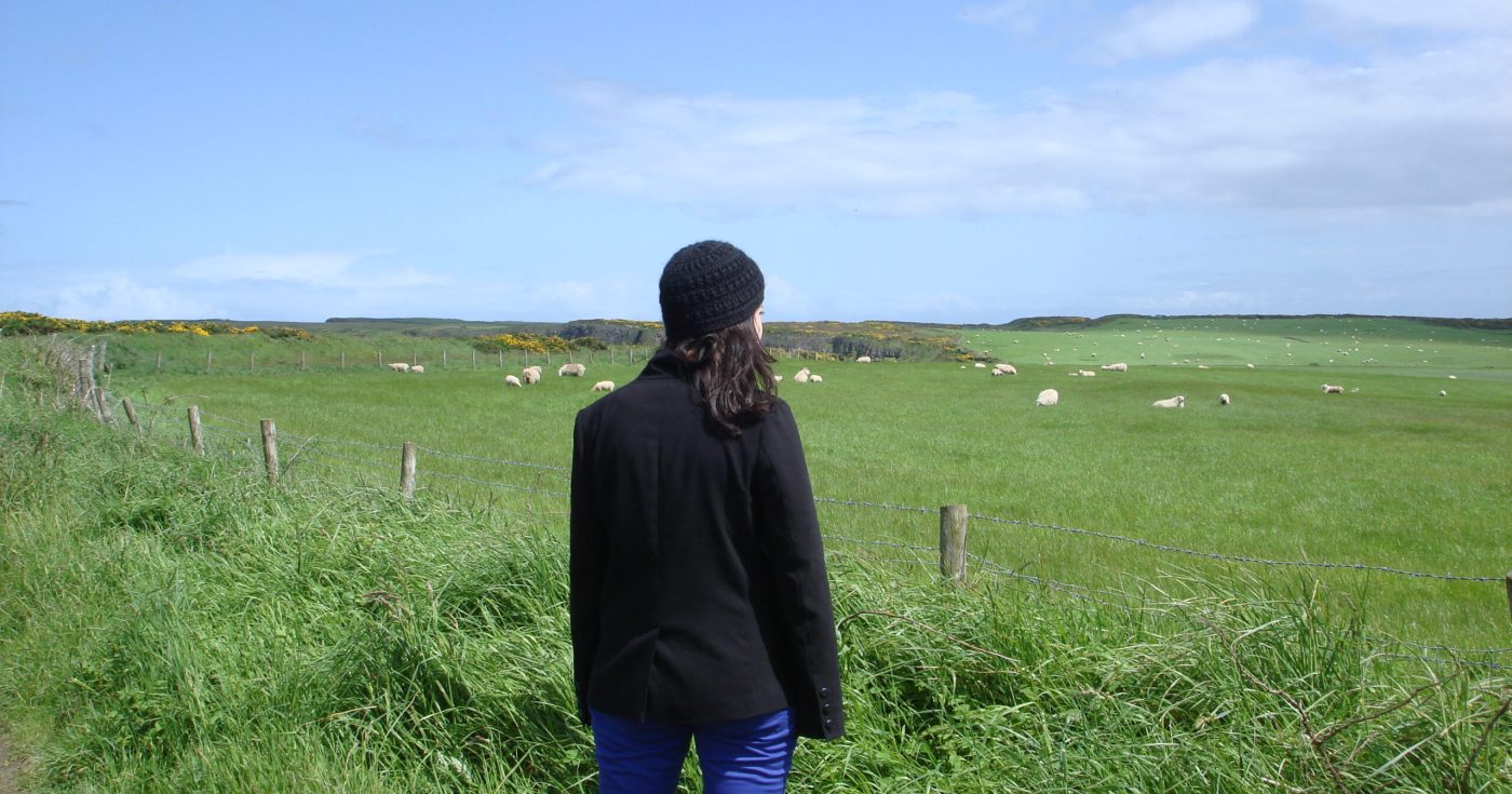 Individual standing in a wide open landscape, looking toward the horizon as a symbol of reflection, learning, and personal growth.