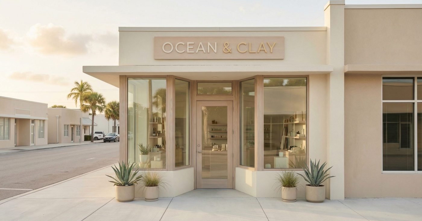 Minimal Florida storefront illustrating business entities concepts like LLCs, partnerships, and corporations for bar exam preparation